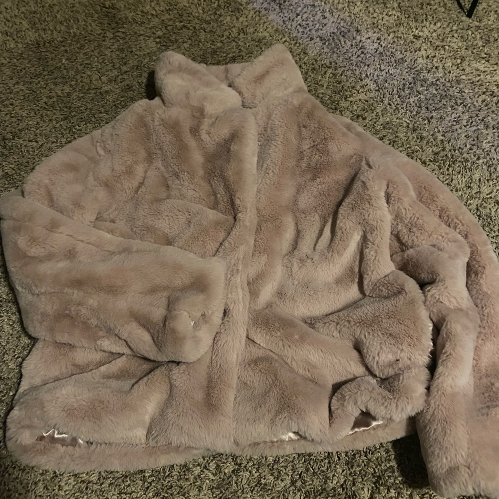 Pink faux fur coat